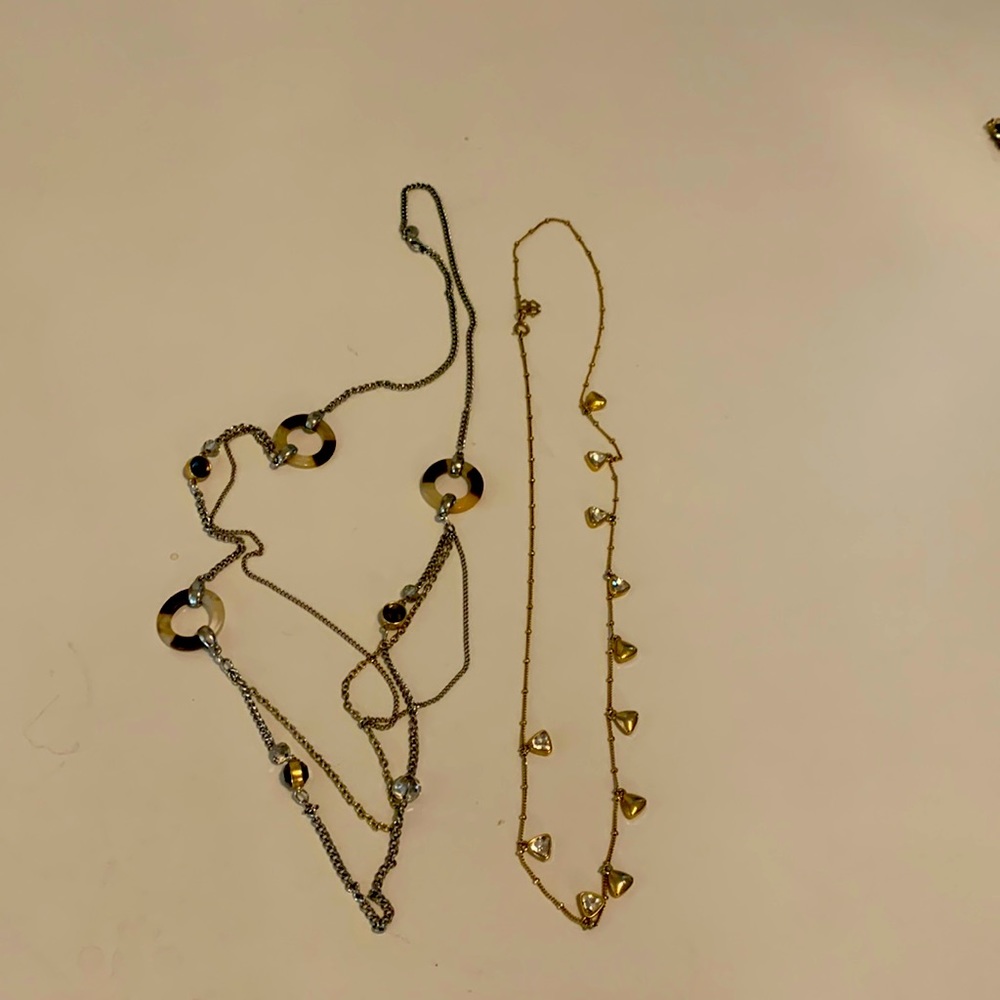 Two necklaces, (gold one is Ann Taylor loft) , longer tortoise shell